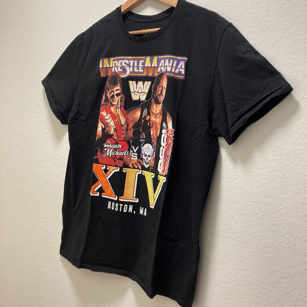 WWE WWF WrestleMania 14 Stone Cold V.S Shawn Micheals Large T-Shirt 100% COTTON